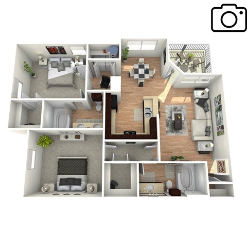 Floor plan for 2 beds, 2 baths, 1039 sqft